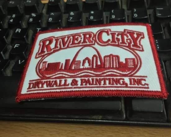 Finished embroidered patch photographed in the workshop